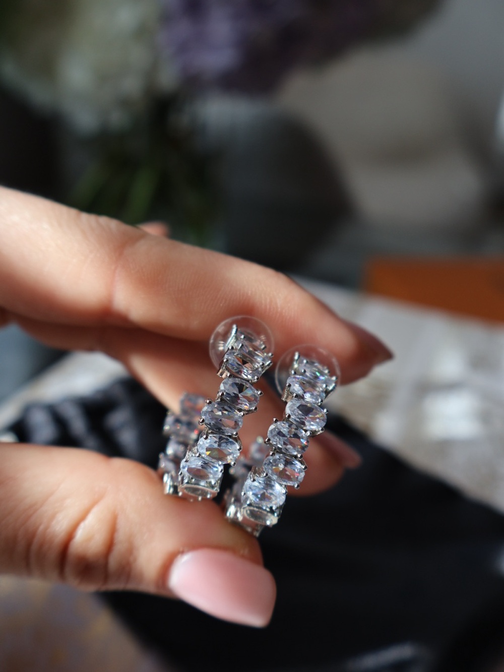 Silver Crystal Hoop Earrings